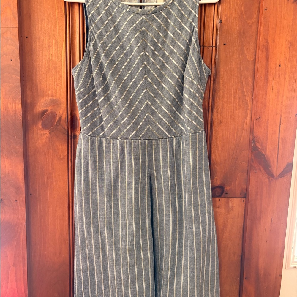 J.Crew Striped Culotte Jumpsuit Size 8 Chambray Wide Leg Back Cutout